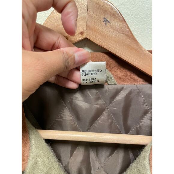 Vintage Men Shirt Jacket Large Brown Wool Blend Quilted Suede Collar Chore FLAW - Picture 4 of 11